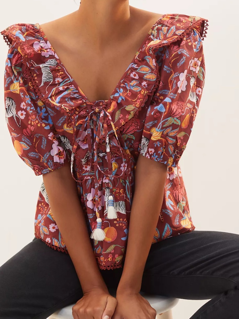Anthropologie Maeve Ruffled Tie-Front Blouse Size S